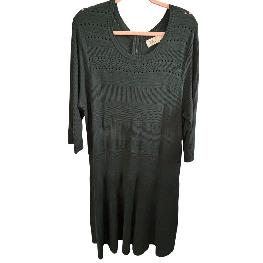 Eliza J Green Long Sleeve Sweater Dress Knee Length Exposed back zipper Sz 3XL - Picture 2 of 12